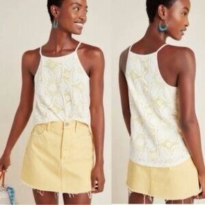 Anthropologie Cream and Gold Lace Tank Top